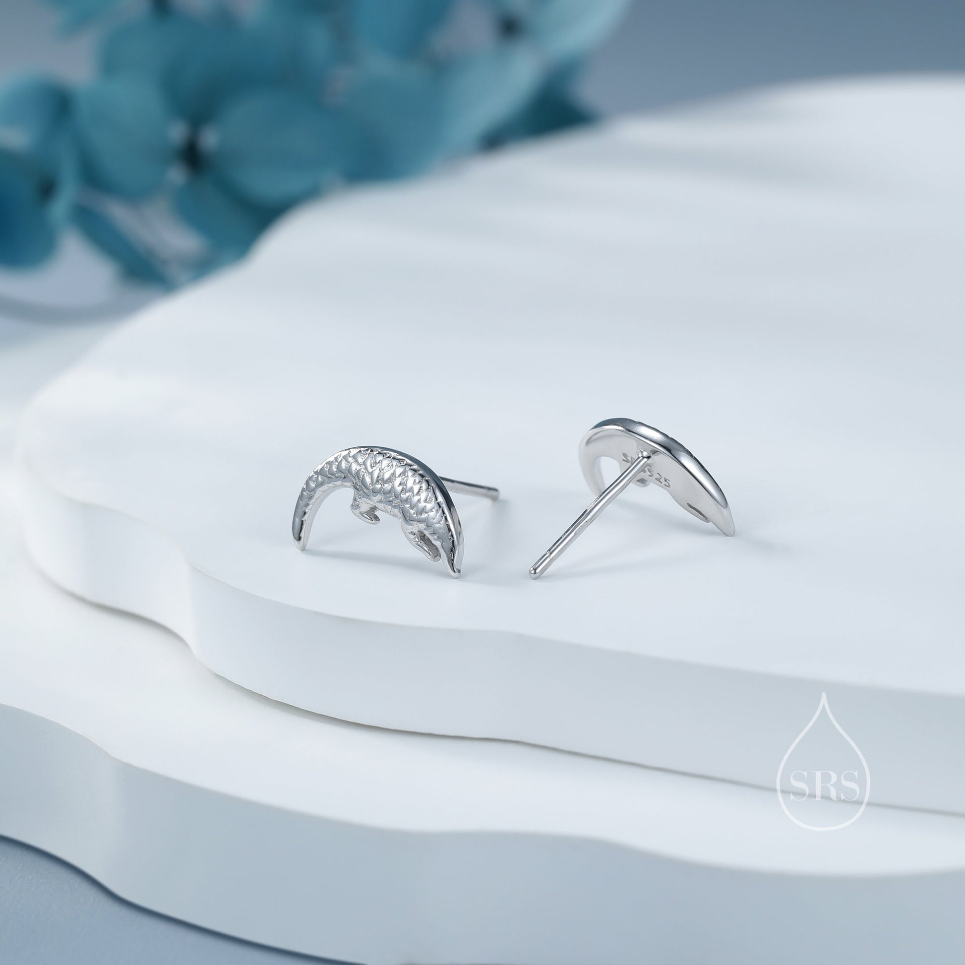 Pangolin Stud Earrings in Sterling Silver, Silver or Gold, Ant Eater Earrings, Nature Inspired Animal Earrings