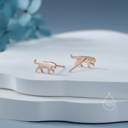 Tiny Leopard Silhouette Stud Earrings in Sterling Silver, Silver or Gold or Rose Gold, Jaguar Earrings,  Nature Inspired Animal Earrings