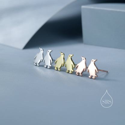 Tiny Penguin Bird Stud Earrings in Sterling Silver - Silver, Gold or Rose Gold, Fun Quirky and Whimsical Jewellery