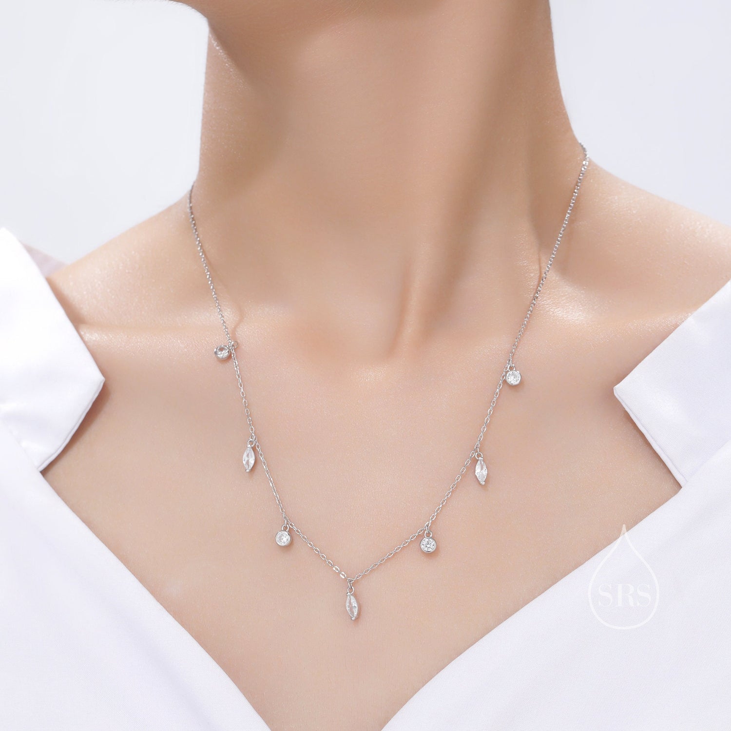 Marquise and Round CZ Satellite Chain Necklace