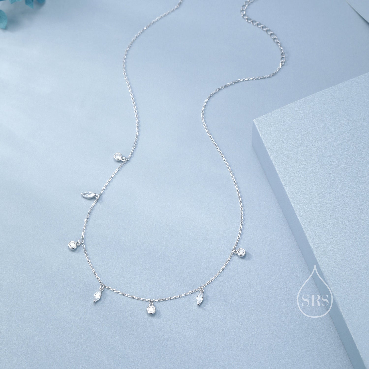 Marquise and Round CZ Satellite Chain Necklace