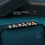 Asymmetric Forget Me Not Flower Bouquet CZ 16G Internally Threaded Flat Back Earrings in Sterling Silver