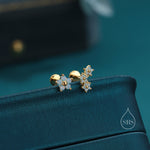 Internally Threaded Asymmetric Forget Me Not Flower Bouquet Flat Back Earrings in Sterling Silver, Opal Blue CZ, Silver, Gold or Rose Gold,