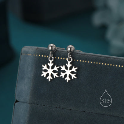 Minimalist Snowflake Dangle Stud  Earrings in Sterling Silver, Silver, Gold or Rose Gold, Delicate Snowflake Earrings, Snow Earrings