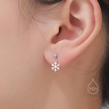 Minimalist Snowflake Dangle Stud  Earrings in Sterling Silver, Silver, Gold or Rose Gold, Delicate Snowflake Earrings, Snow Earrings