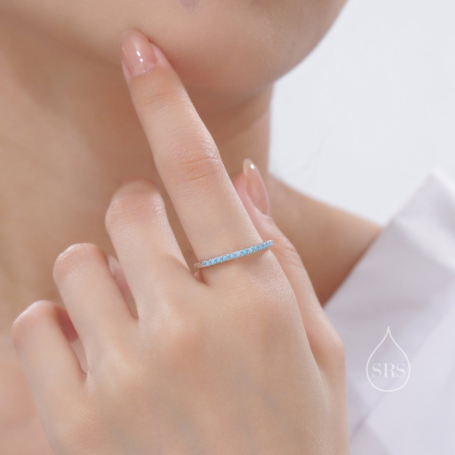 Sterling Silver Turquoise Ring, Eternity Ring, Friendship Ring, Skinny Ring, Stacking Ring, Nature Inspired Jewellery US 5 - 8