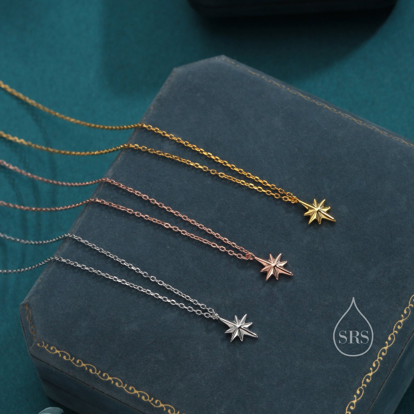 Minimal North Star Pendant Necklace in Sterling Silver, Silver or Gold or Rose Gold, Starburst Necklace, Tiny Star Necklace