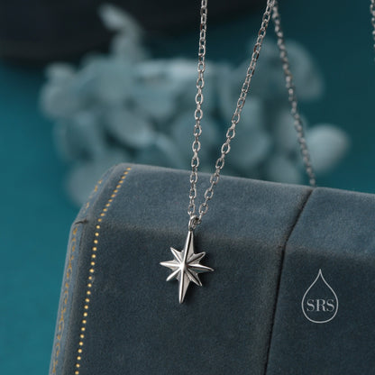 Minimal North Star Pendant Necklace in Sterling Silver, Silver or Gold or Rose Gold, Starburst Necklace, Tiny Star Necklace