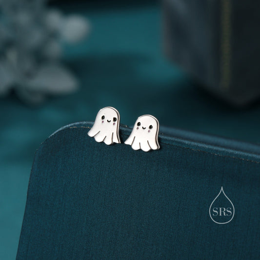 Super Cute Little Ghost Stud Earrings in Sterling Silver, Silver, Gold or Rose Gold, Tiny Ghost Earrings