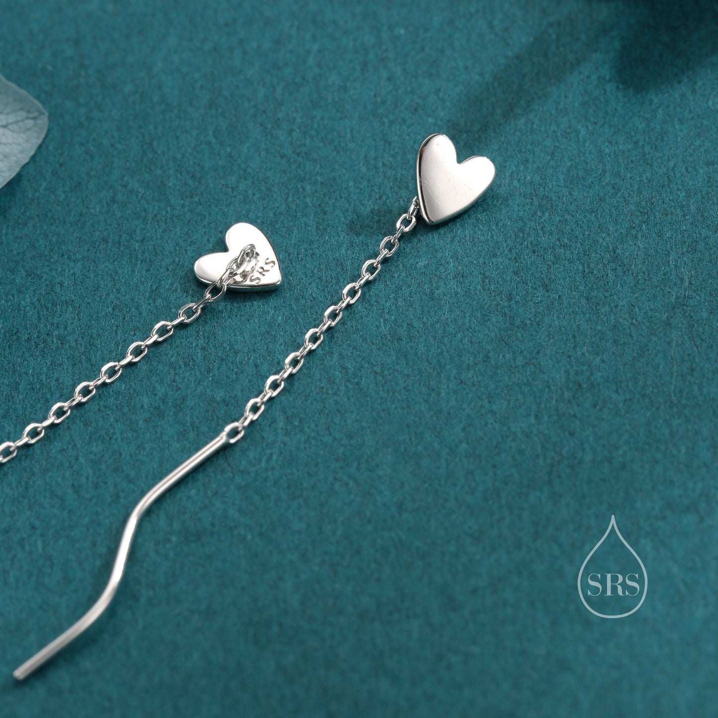 Delicate Heart Threader Earrings in Sterling Silver with Spiral Chains, Silver or Gold or Rose Gold, Heart Ear Threaders, Heart Threaders