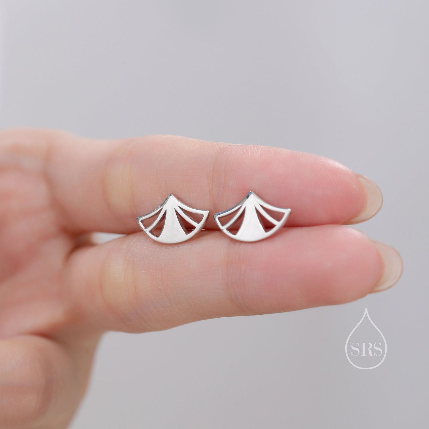 Art Deco Fan Stud Earrings in Sterling Silver, Silver or Gold or Rose Gold, Tiny and Delicate Fan Earrings, Art Deco Style