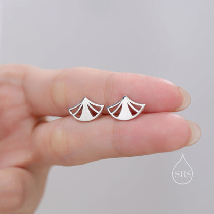 Art Deco Fan Stud Earrings in Sterling Silver, Silver or Gold or Rose Gold, Tiny and Delicate Fan Earrings, Art Deco Style