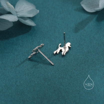 Tiny Poodle Dog Stud Earrings in Sterling Silver, Puppy Earrings, Silver, Gold or Rose Gold, Nature Inspired Animal Earrings, Pet Jewellery