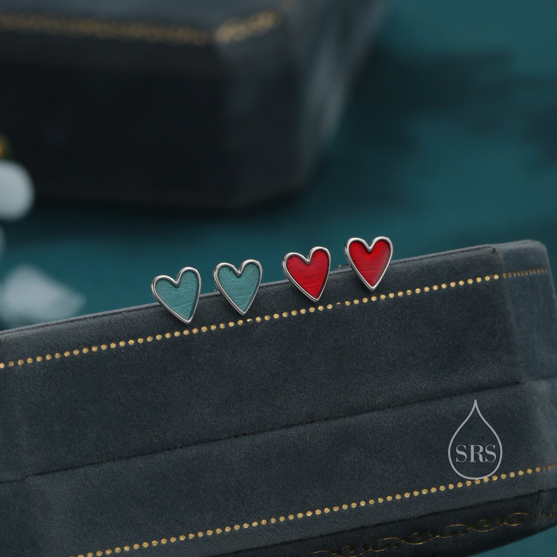 Red Enamel Glaze Heart Stud Earrings in Sterling Silver, Delicate Heart Earrings, Tiny Heart Earrings