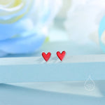 Red Enamel Glaze Heart Stud Earrings in Sterling Silver, Delicate Heart Earrings, Tiny Heart Earrings