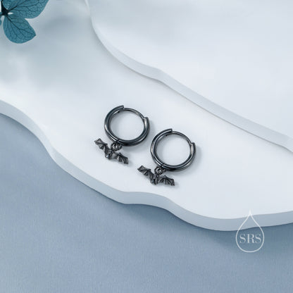 Extra Tiny Bat Huggie Hoop Earrings in Sterling Silver, Silver or Gold or Rose Gold, Bat Earrings, Small Bat Huggies