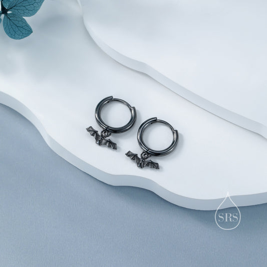 Extra Tiny Bat Huggie Hoop Earrings in Sterling Silver, Silver or Gold or Rose Gold, Bat Earrings, Small Bat Huggies