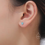 Aqua Blue Enamel Glaze Heart Stud Earrings in Sterling Silver, Delicate Heart Earrings, Tiny Heart Earrings