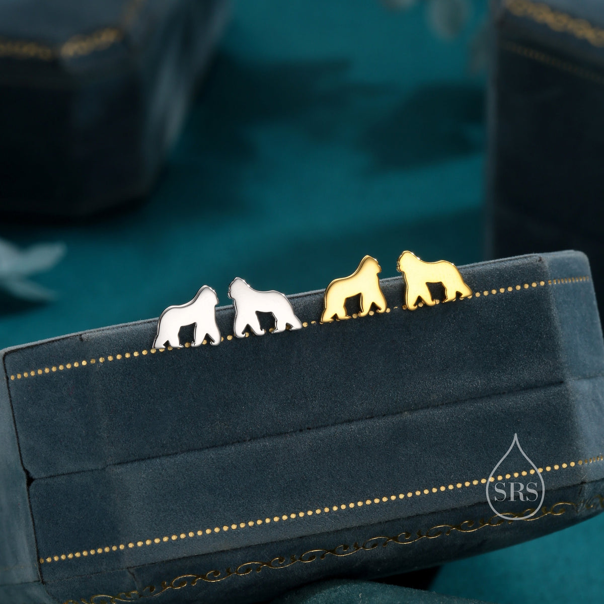 Gorilla Stud Earrings in Sterling Silver, Silver or Gold, Gorilla Earrings, Nature Inspired Animal Earrings