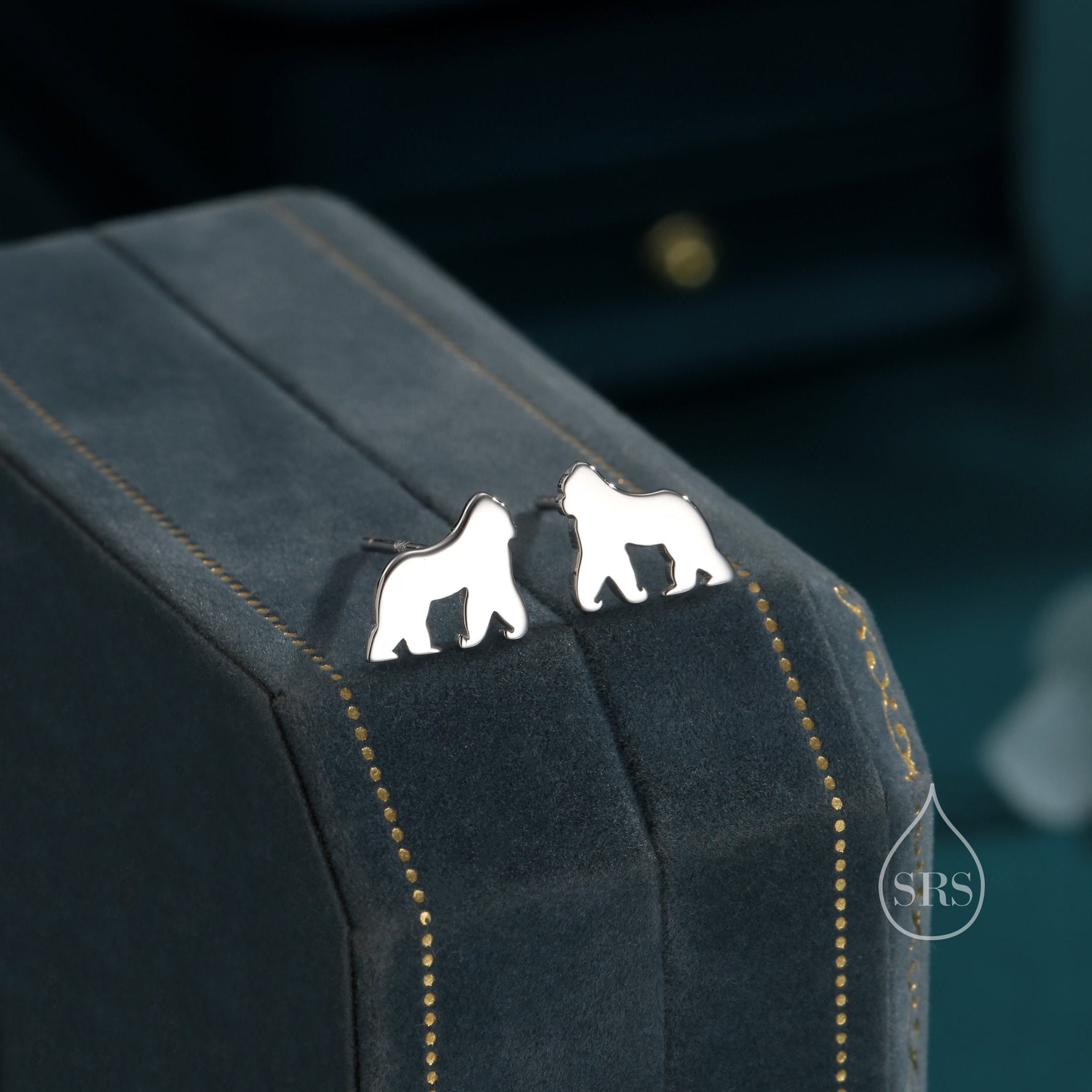 Gorilla Stud Earrings in Sterling Silver, Silver or Gold, Gorilla Earrings, Nature Inspired Animal Earrings
