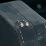 Tiny Droplet CZ Stud Earrings in Sterling Silver, Pear Cut CZ Stud Extra Tiny, Stacking Earrings, Dotted Bezel Vintage Inspired Design