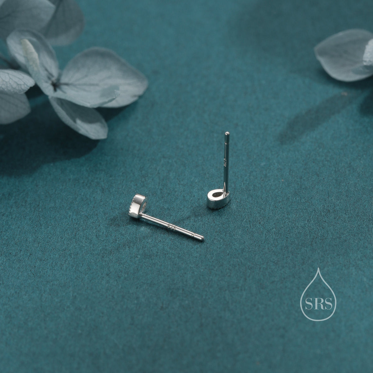 Tiny Droplet CZ Stud Earrings in Sterling Silver, Pear Cut CZ Stud Extra Tiny, Stacking Earrings, Dotted Bezel Vintage Inspired Design