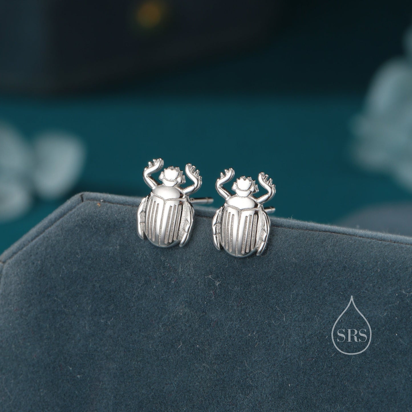 Tiny Scarab Beetle Stud Earrings in Sterling Silver, Silver or Gold or Rose Gold, Egyptian Scarab Beetle Earrings, Bugs Earrings, Bugs Stud