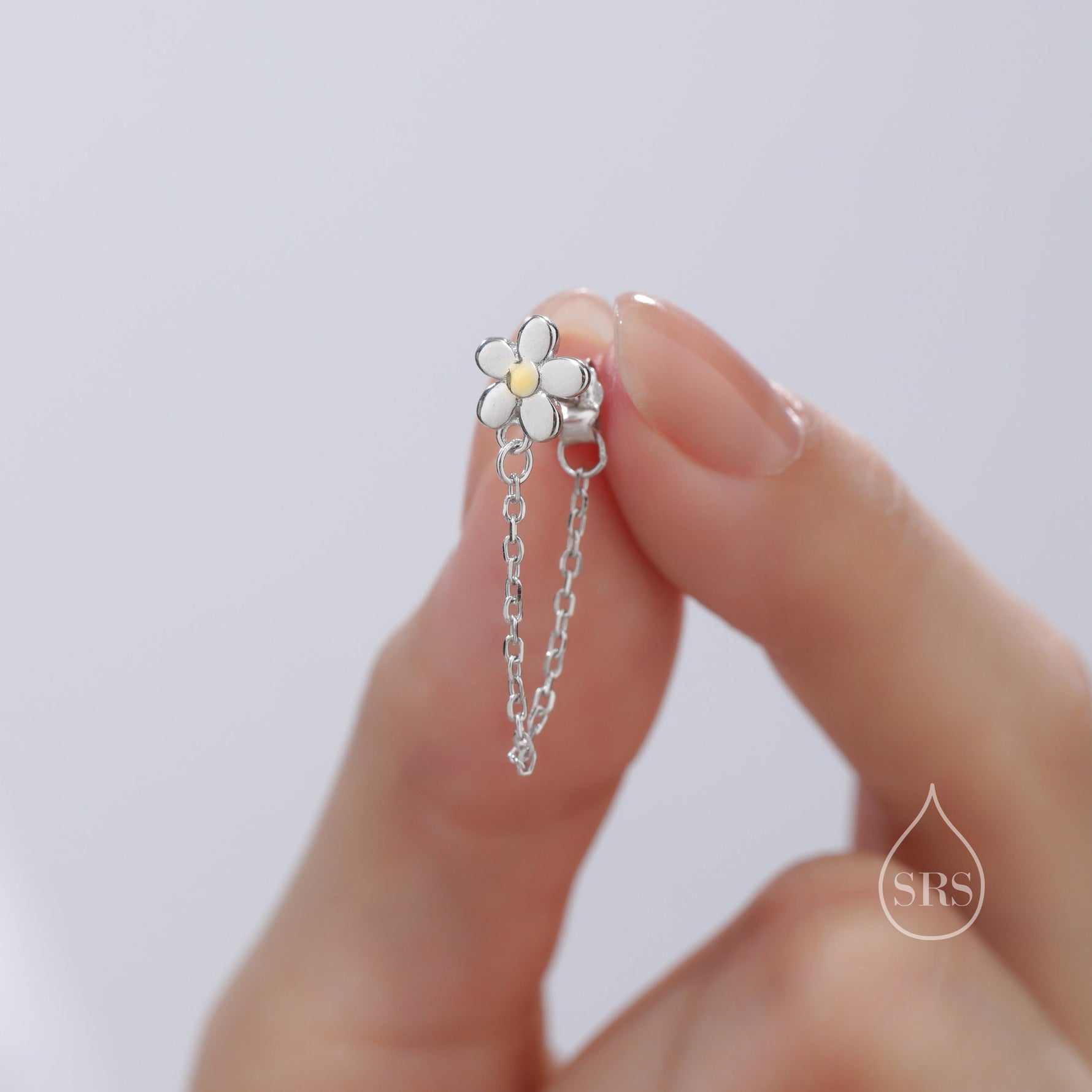 Daisy Chain Jacket Earrings in Sterling Silver, Daisy Flower with Dangle Chain Ear Jacket, Flower Front and Back Chain Earrings