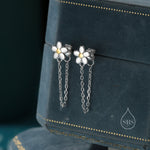 Daisy Chain Jacket Earrings in Sterling Silver, Daisy Flower with Dangle Chain Ear Jacket, Flower Front and Back Chain Earrings