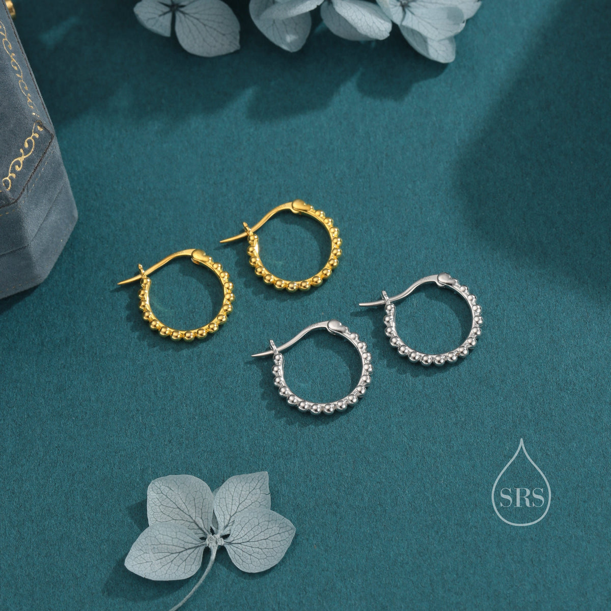 Sterling Silver Beaded Bauble Huggie Hoops, Bubble Hoops, Silver or Gold, 8mm or 10mm, Dainty Huggie Hoops Earrings