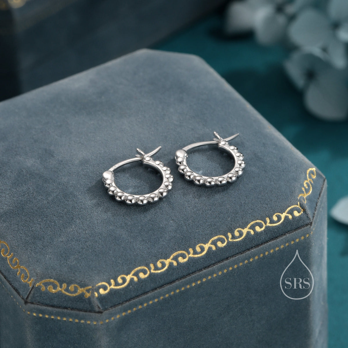 Sterling Silver Beaded Bauble Huggie Hoops, Bubble Hoops, Silver or Gold, 8mm or 10mm, Dainty Huggie Hoops Earrings