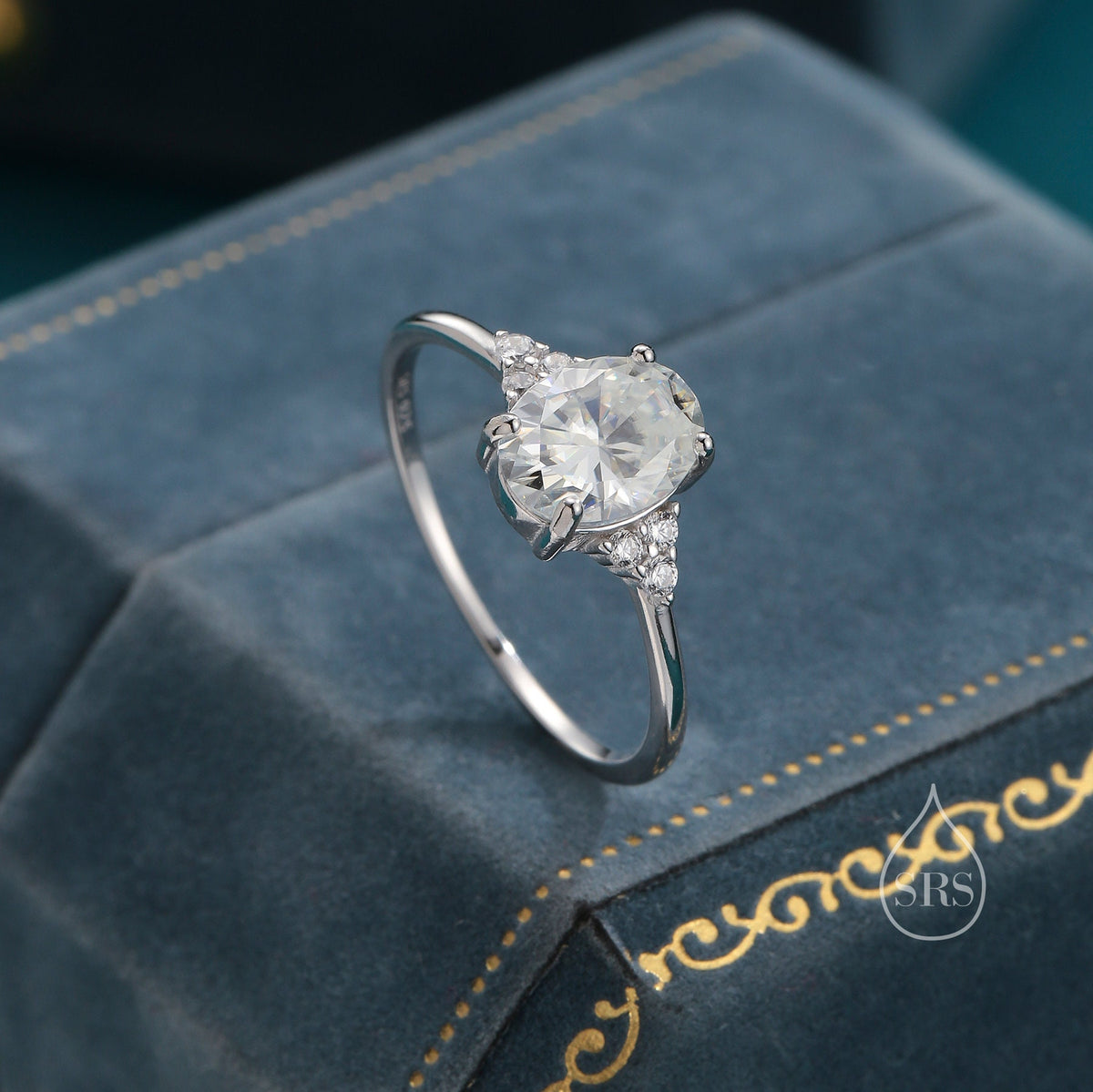 1.25 Ct Moissanite Oval Ring in Sterling Silver, Vintage Inspired Design, US 5 - 8, 1 carat Moissanite Ring