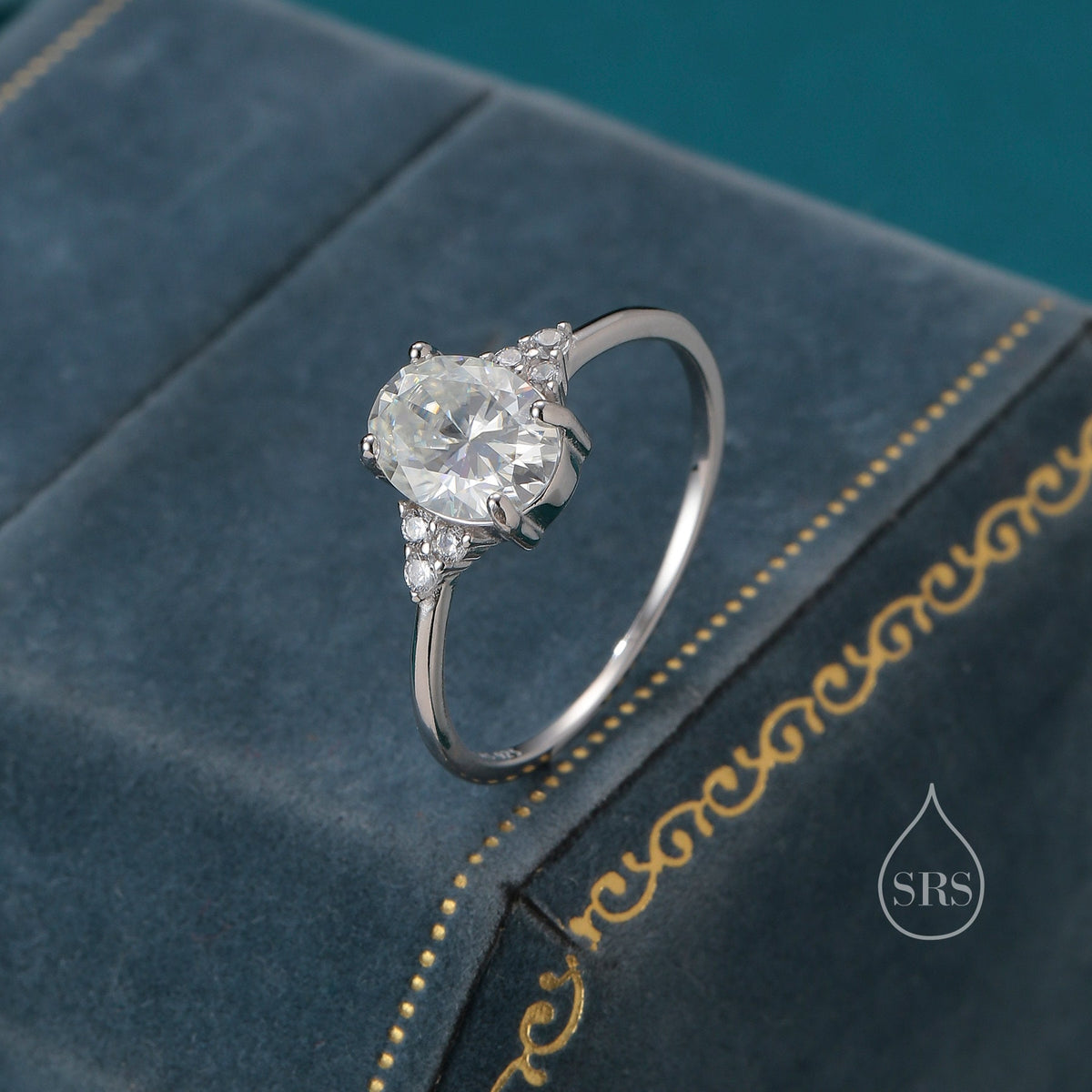 1.25 Ct Moissanite Oval Ring in Sterling Silver, Vintage Inspired Design, US 5 - 8, 1 carat Moissanite Ring
