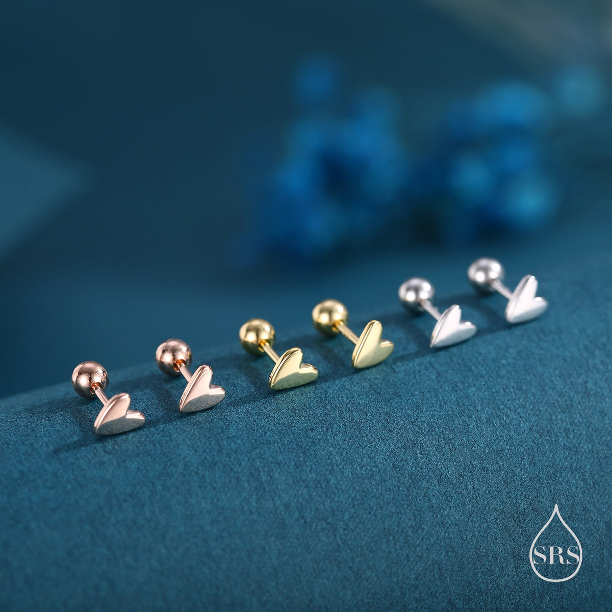 Tiny Heart 18G Screw back (Barbell) Earrings in Sterling Silver