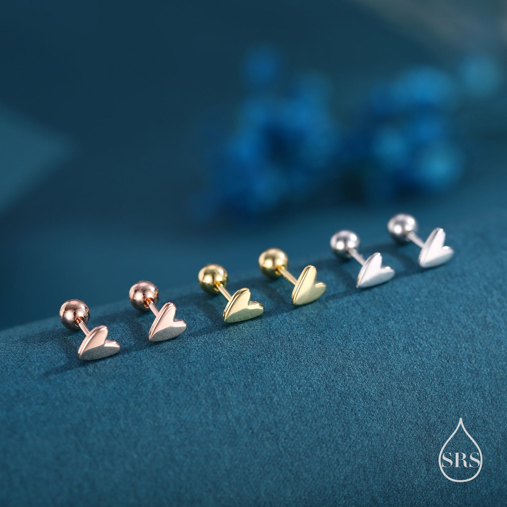 Tiny Heart 18G Screw back (Barbell) Earrings in Sterling Silver