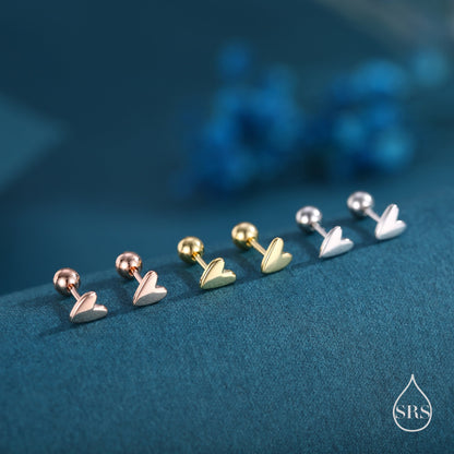 Tiny Heart Flat Back/Screw back(Barbell)/ Stud Earrings in Sterling Silver, Piercing Jewellery, Heart Flat Back Earrings