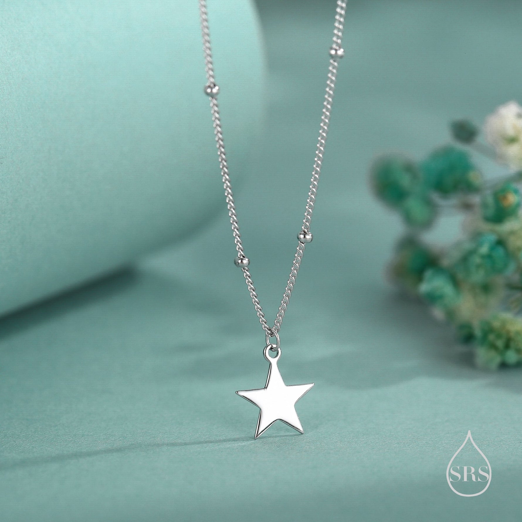 Delicate Star Pendant Necklace in Sterling Silver with a Satellite Chain, Silver or Gold or Rose Gold, Tiny Star Necklace