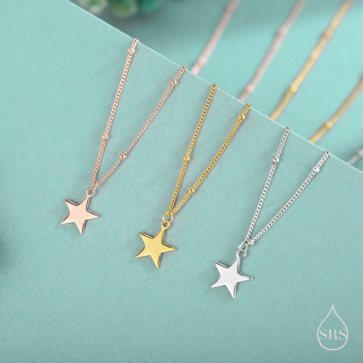 Delicate Star Pendant Necklace in Sterling Silver with a Satellite Chain, Silver or Gold or Rose Gold, Tiny Star Necklace