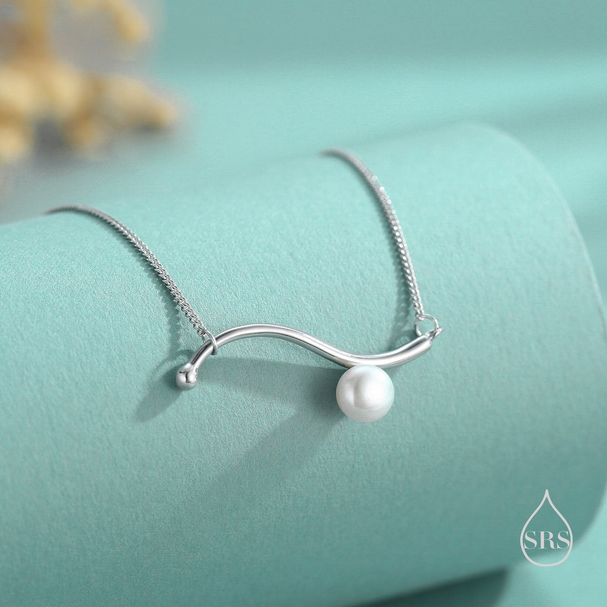 Freshwater Pearl Wave Charm Necklace