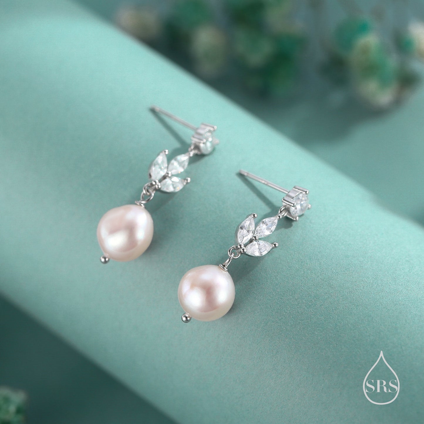 Genuine Freshwater Pearl and CZ Drop Earrings in Sterling Silver, Silver or Gold or Rose Gold, Delicate Keshi Pearl Earrings, Genuine Pearl