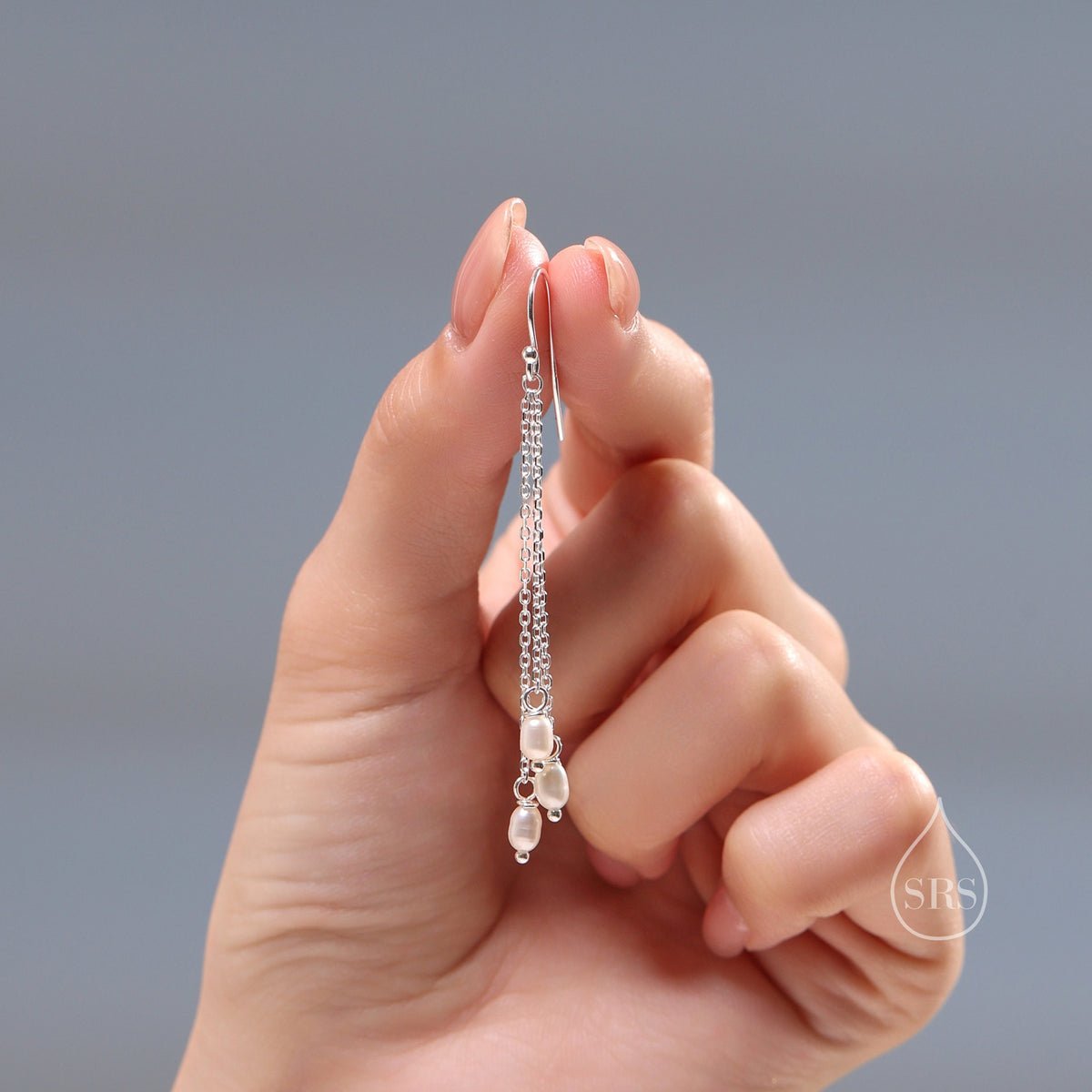 Genuine Freshwater Pearl Drop Earrings in Sterling Silver, Delicate Oval Pearl Cascade Dangle Earrings, Pearl Dangle Earring, Silver or Gold