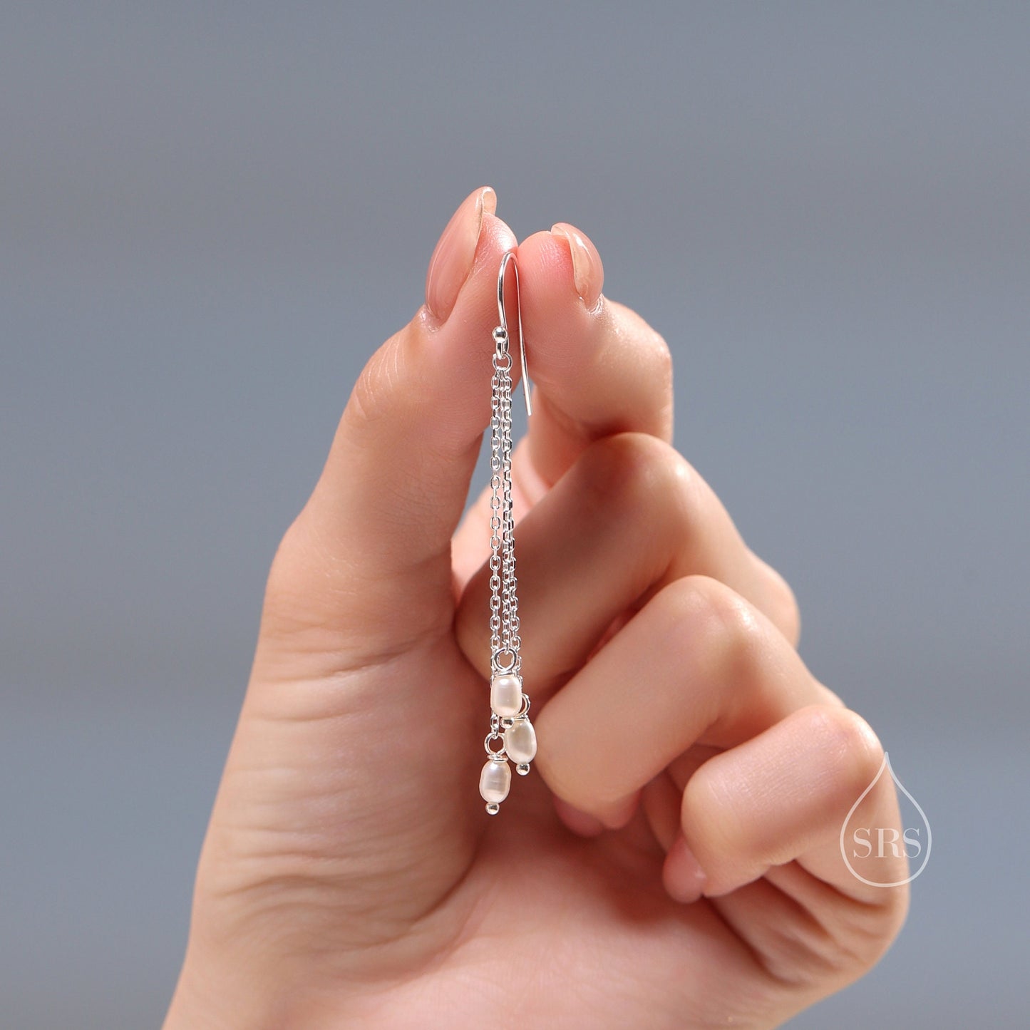 Genuine Freshwater Pearl Drop Earrings in Sterling Silver, Delicate Oval Pearl Cascade Dangle Earrings, Pearl Dangle Earring, Silver or Gold