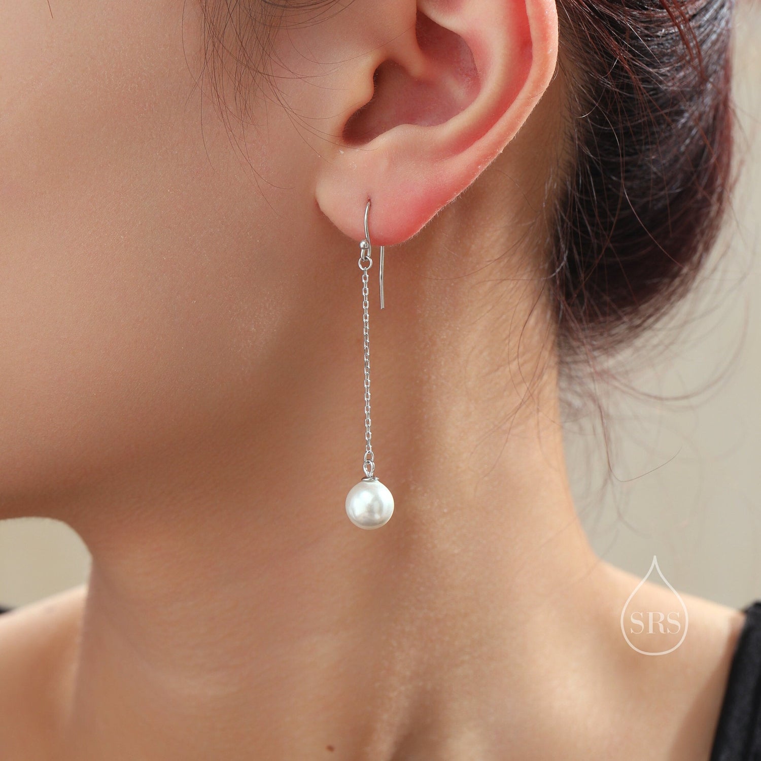 Mother of Pearl Drop Hook Earrings in Sterling Silver, Silver or Gold, Simulated Pearl Long Dangle Earrings