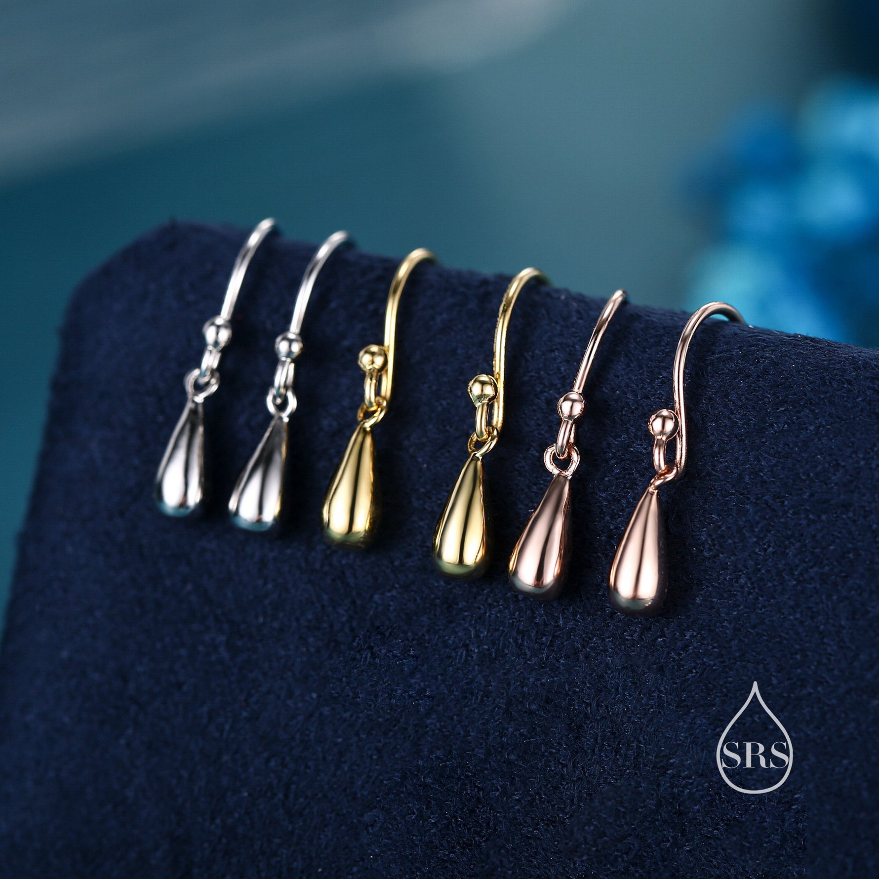 Small Droplet Drop Hook Earrings in Sterling Silver, Silver, Gold or Rose Gold, Waterdrop Dangle Earrings, Raindrop Earrings