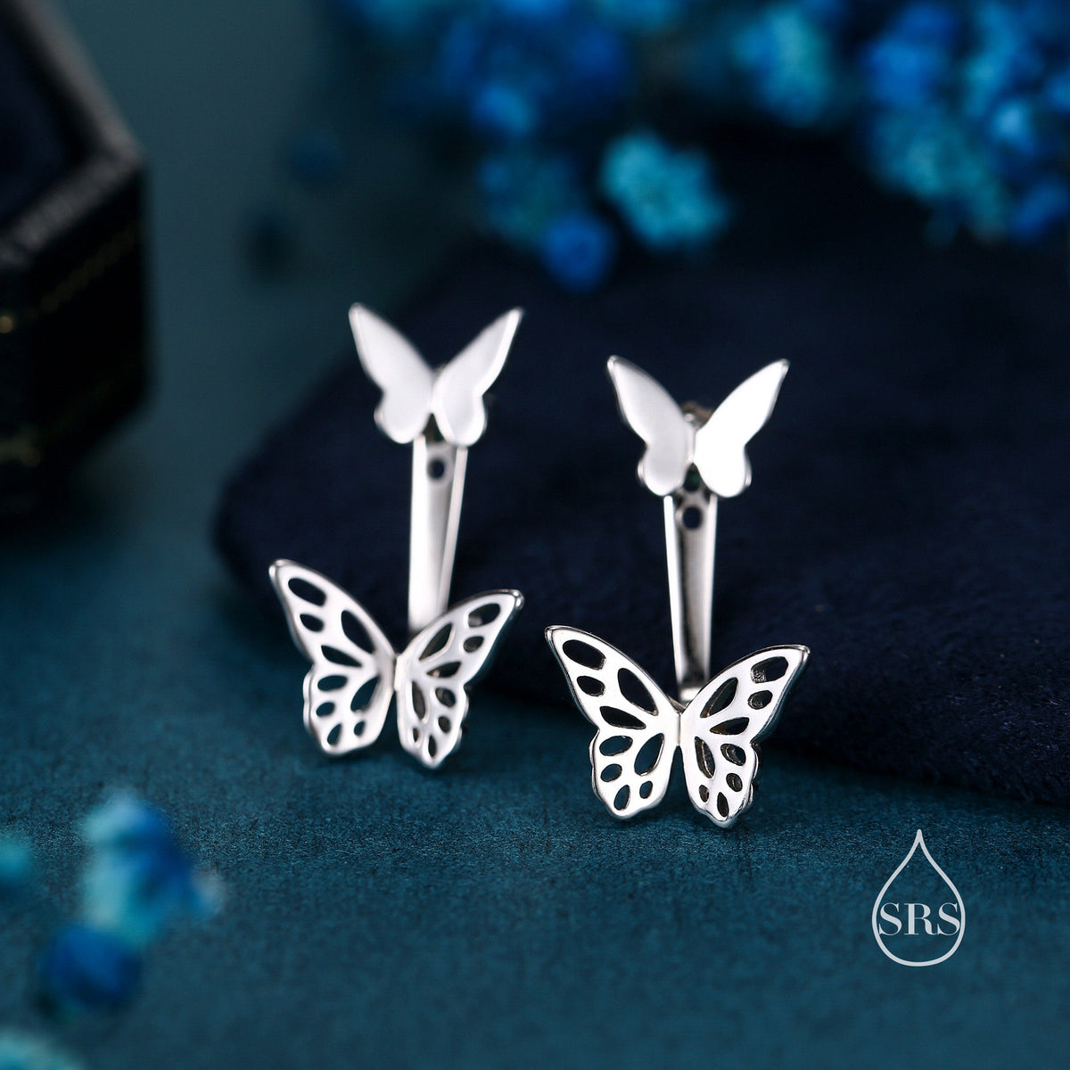 Butterfly Ear Jacket in Sterling Silver, Silver, Gold or Rose Gold, Butterfly Earrings, Butterfly Jacket Earrings, Front and Back Earrings