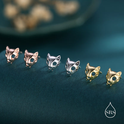 Cute Cat Skull Stud Earrings in Sterling Silver, Silver, Gold or Rose Gold, Cat Skeleton Stud Earrings in Sterling Silver