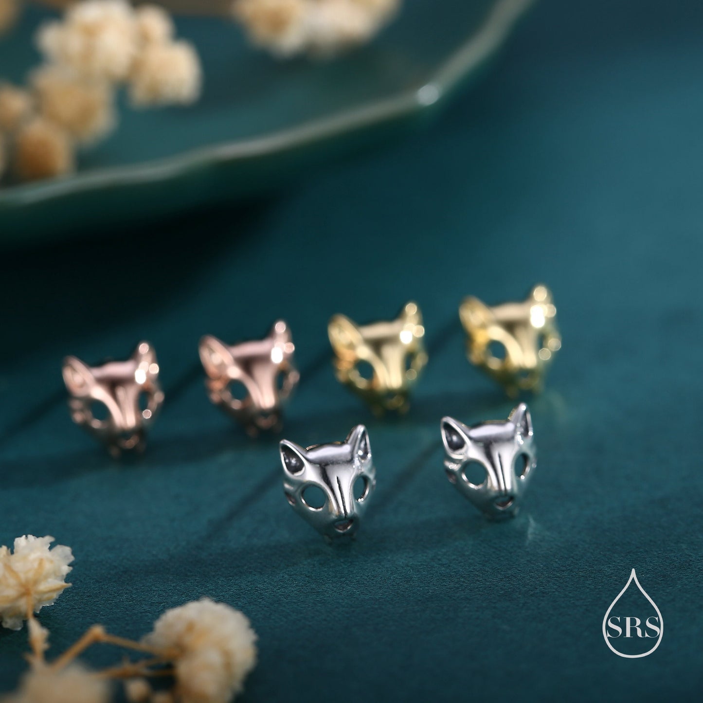 Cute Cat Skull Stud Earrings in Sterling Silver, Silver, Gold or Rose Gold, Cat Skeleton Stud Earrings in Sterling Silver