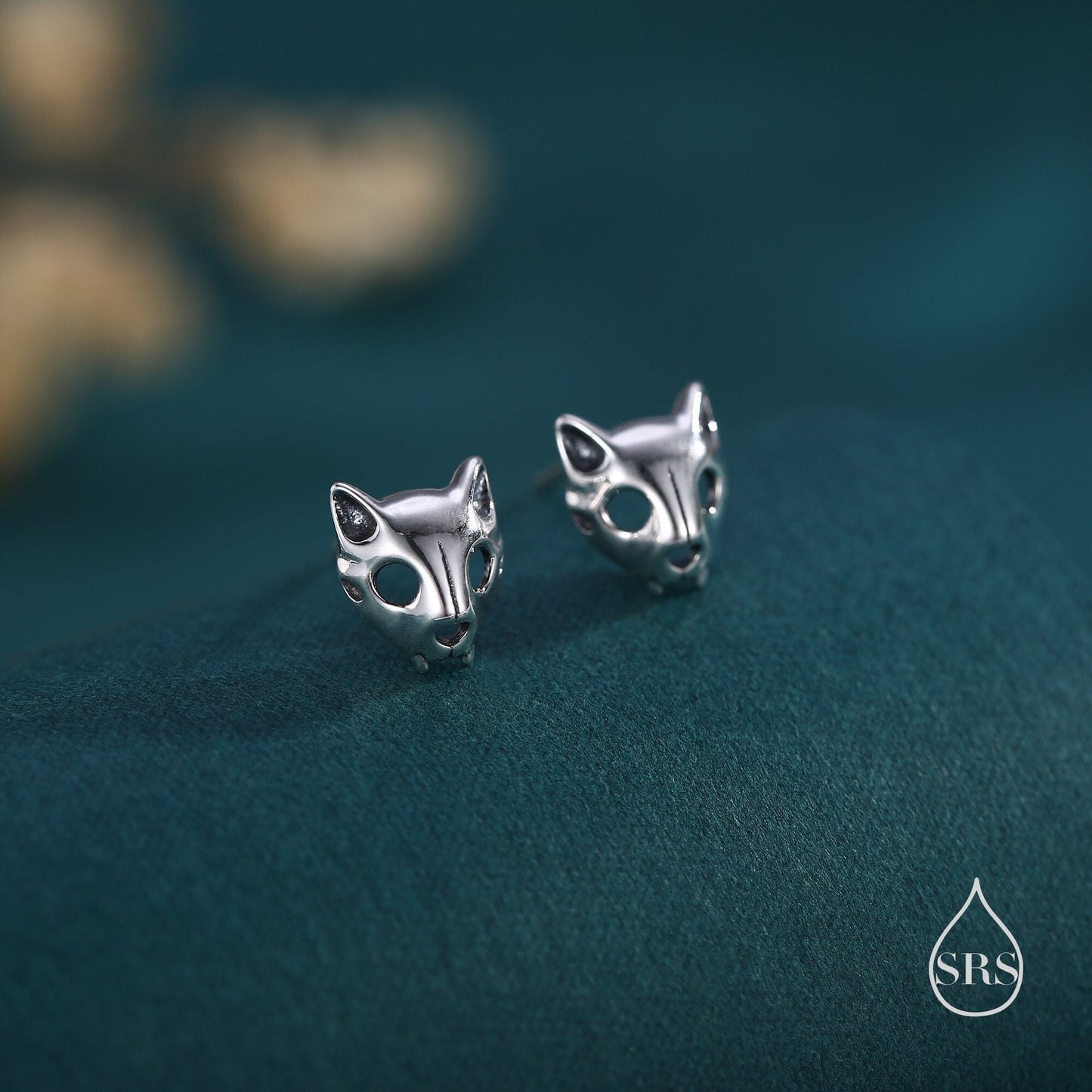 Cute Cat Skull Stud Earrings in Sterling Silver, Silver, Gold or Rose Gold, Cat Skeleton Stud Earrings in Sterling Silver