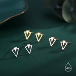 Art Deco Style Tiny Double Triangle Stud Earrings in Sterling Silver, Silver or Gold or Rose Gold, Cut Out Triangle Jacket Earrings
