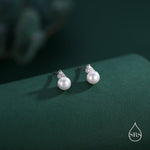 Genuine Freshwater Pearl CZ Trio Stud Earrings in Sterling Silver, Delicate Tiny Pearl and CZ Earrings, Trinity Pearl, Genuine Pearls.